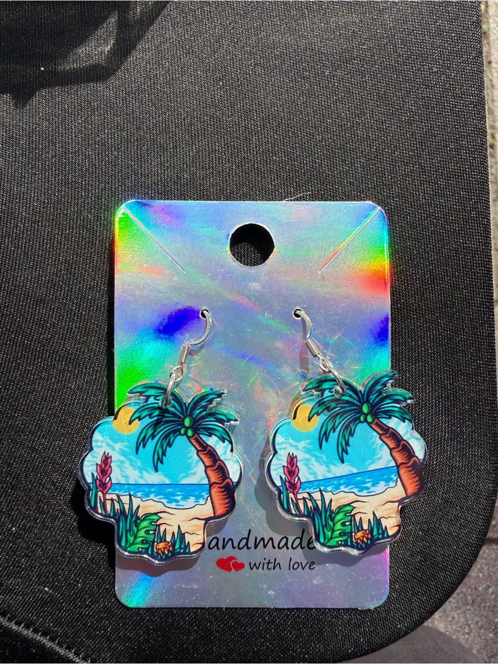 Handmade Tropical Palm Tree Dangle Earrings - Blue